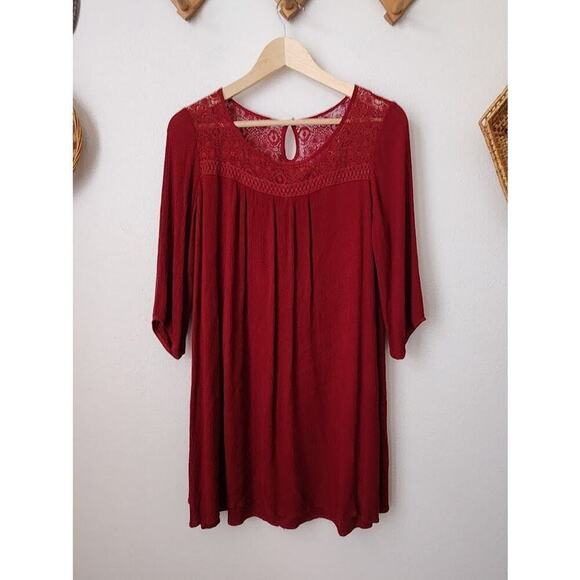 Naif boho crinkle crochet flowy long sleeve dress M knee length holiday‎ party - Picture 1 of 10